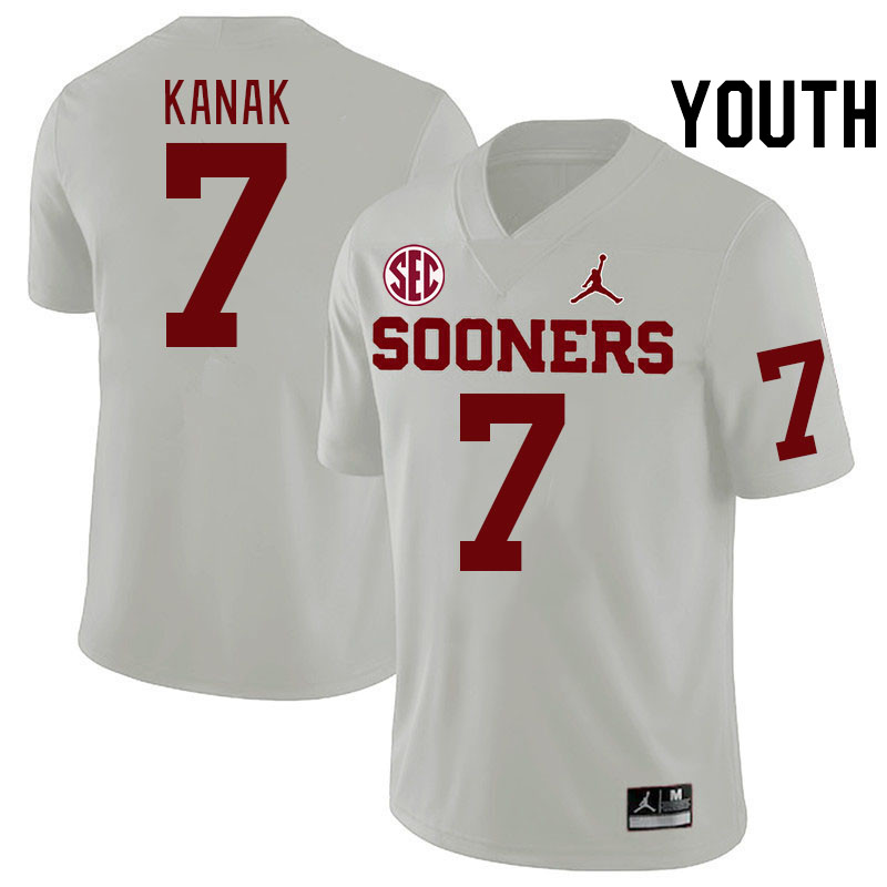 Youth #7 Jaren Kanak Oklahoma Sooners 2024 SEC Conference College Football Jerseys-White